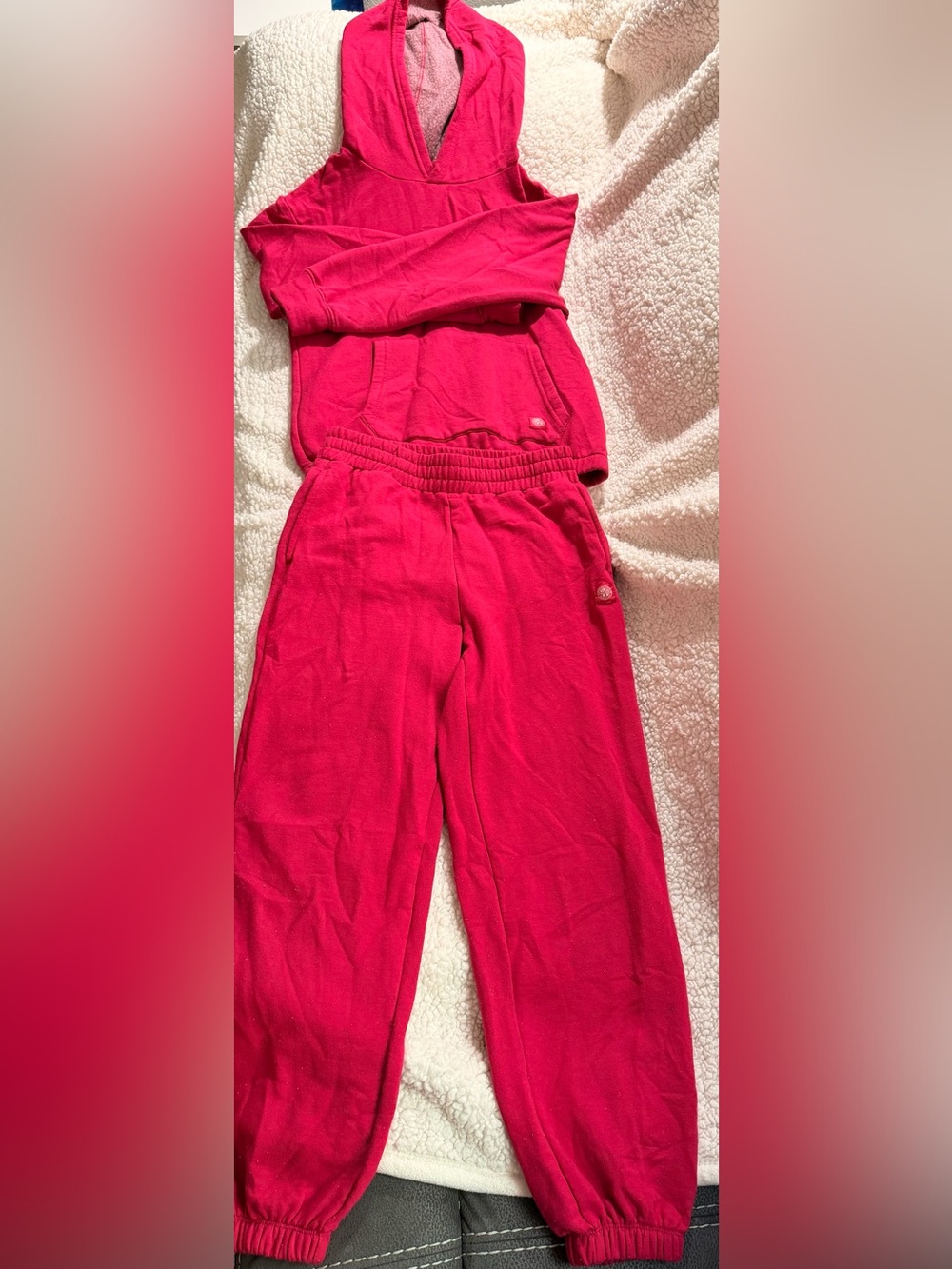 ⁠Mondetta Girls 2 Piece Hoodie Sweatpants Set Pink Speckled Size M 10/12⁠